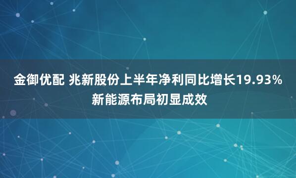 金御优配 兆新股份上半年净利同比增长19.93% 新能源布局初显成效